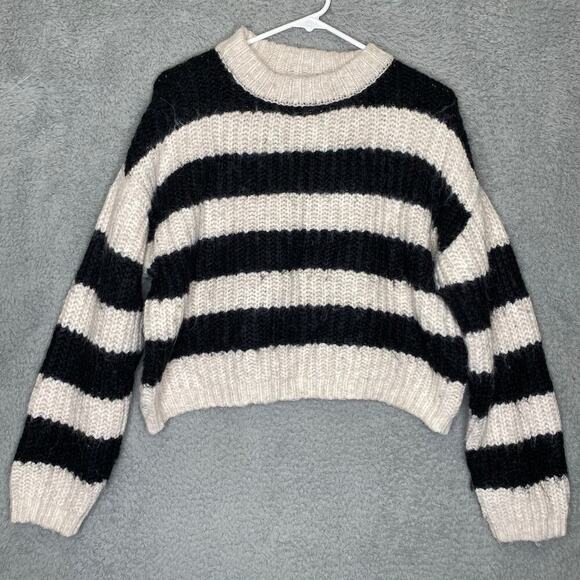 Zara womens 13-14 cropped striped sweater wool alpaca blend cozy oversized - Picture 1 of 6